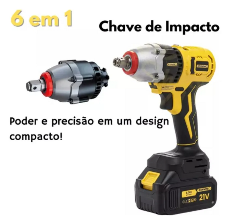 Kit 6 Em 1 Furadeira Parafusadeira Motoserra Multifuncional Amarelo 50/60 Hz