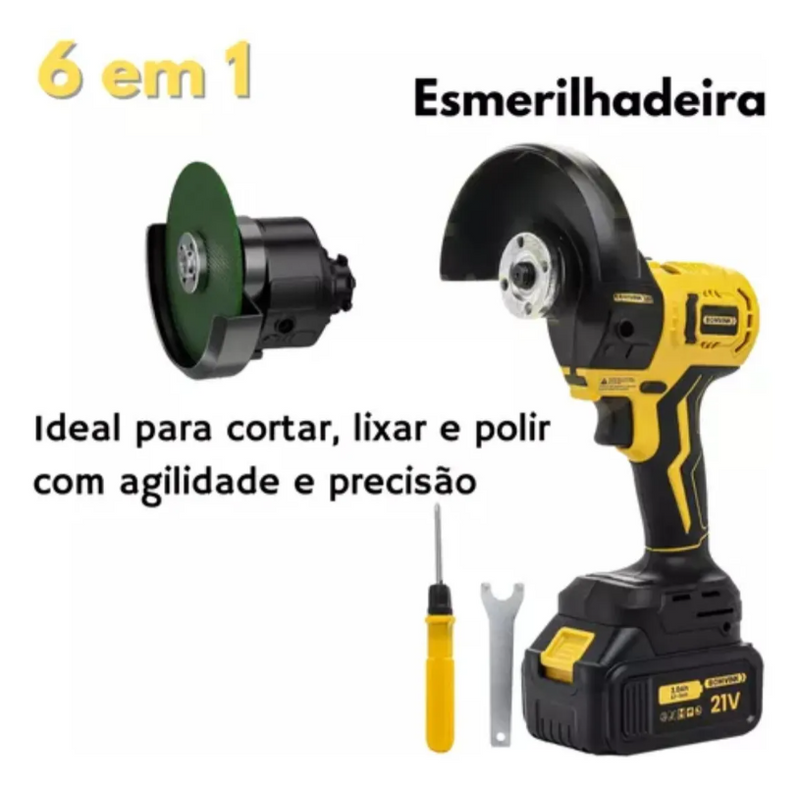 Kit 6 Em 1 Furadeira Parafusadeira Motoserra Multifuncional Amarelo 50/60 Hz